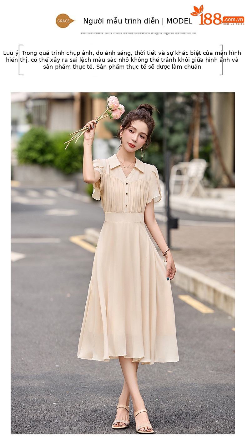 Đầm suông midi tay ngắn eo thắt dây che bụng cho nữ size lớn — màu đen, màu sắc chi tiết 12