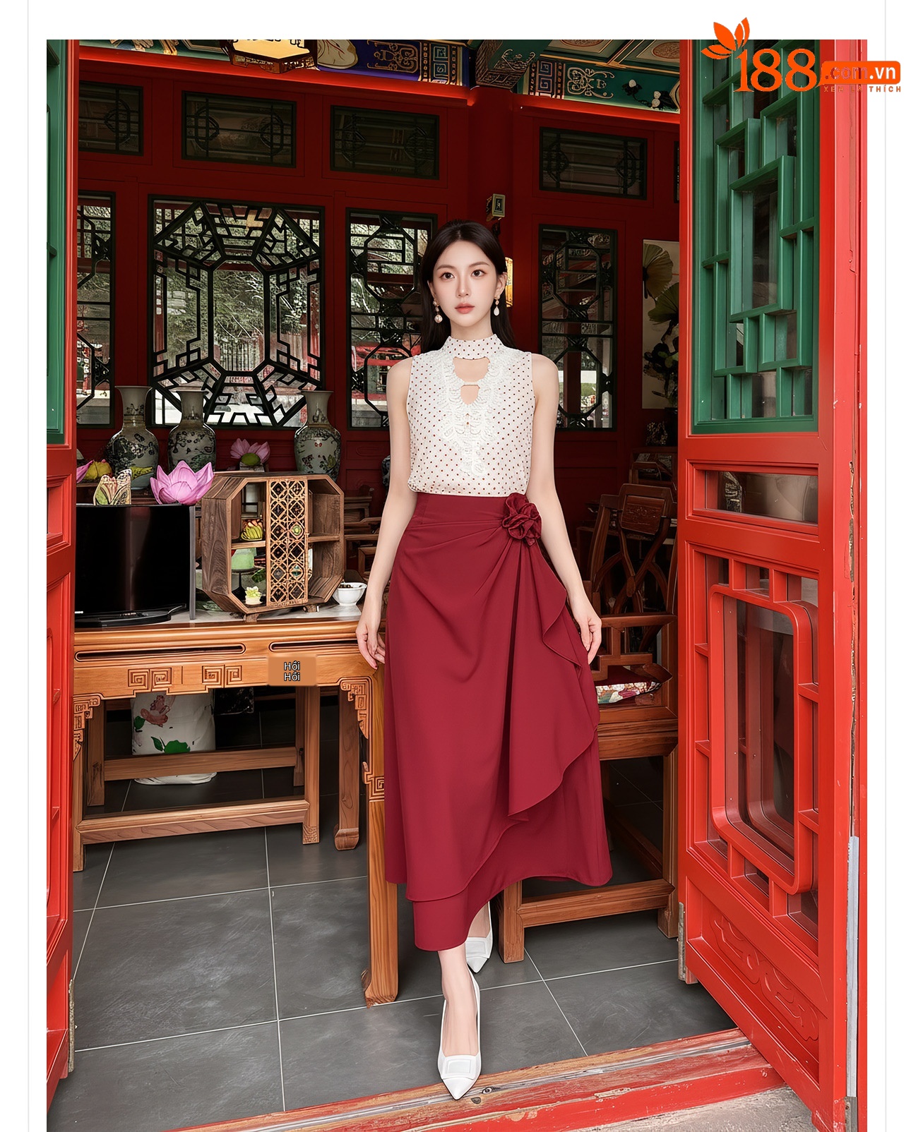 Bộ áo vest và chân váy ngắn họa tiết chấm bi phong cách tân cổ điển mùa hè — Trang phục [Vest+Half Dress], nửa váy, Trang phục [Áo vest+quần short], quần đùi chi tiết 12
