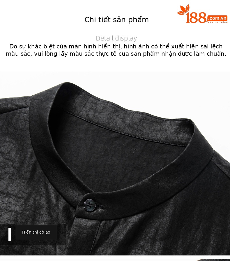 Áo sơ mi nam tay ngắn cổ đứng chất liệu tơ tằm 100% họa tiết Hương Vân Sa — Da đen 26070 chi tiết 14