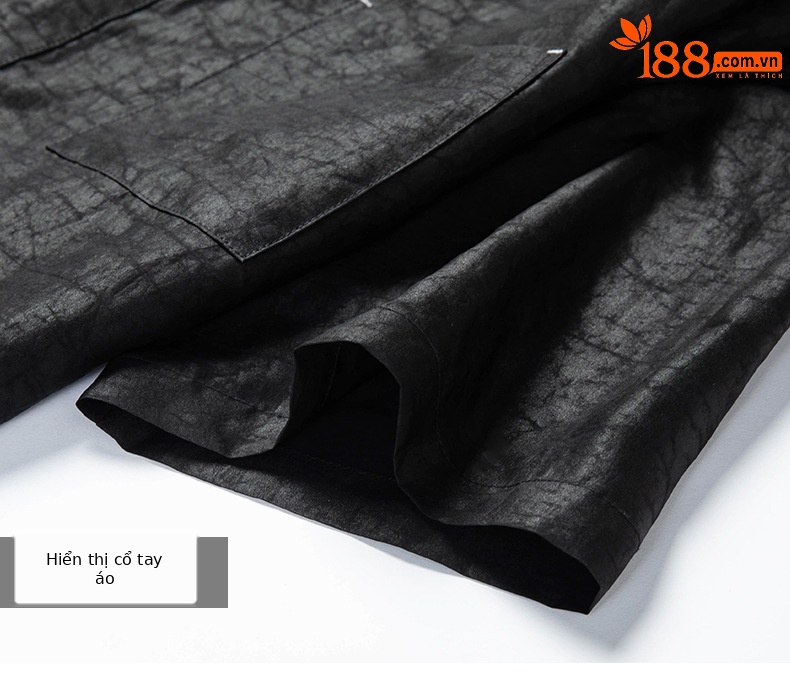 Áo sơ mi nam tay ngắn cổ đứng chất liệu tơ tằm 100% họa tiết Hương Vân Sa — Da đen 26070 chi tiết 17