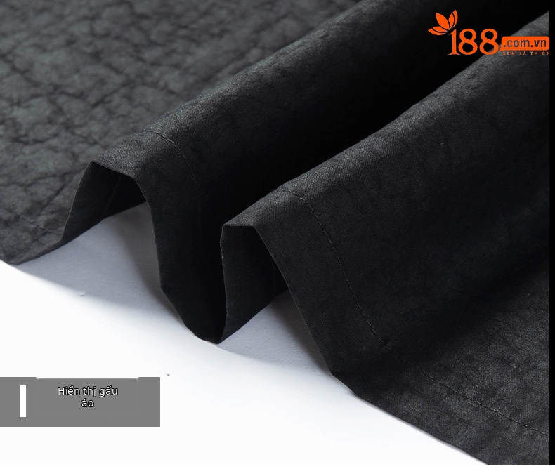 Áo sơ mi nam tay ngắn cổ đứng chất liệu tơ tằm 100% họa tiết Hương Vân Sa — Da đen 26070 chi tiết 18
