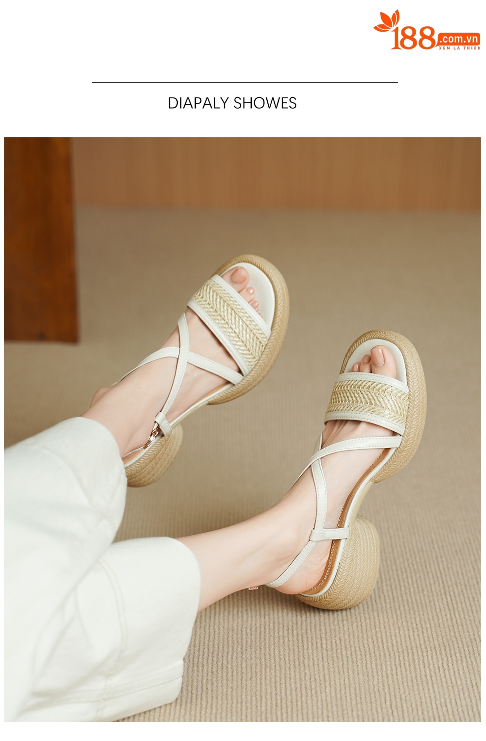 Sandal cao gót nữ mũi hở quai chéo khóa ngang gót dày — Màu nâu nhạt chi tiết 5