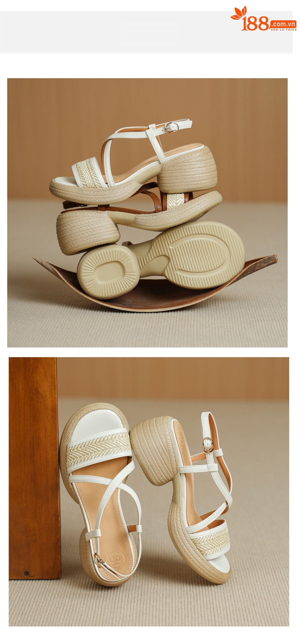 Sandal cao gót nữ mũi hở quai chéo khóa ngang gót dày — Màu nâu nhạt chi tiết 11