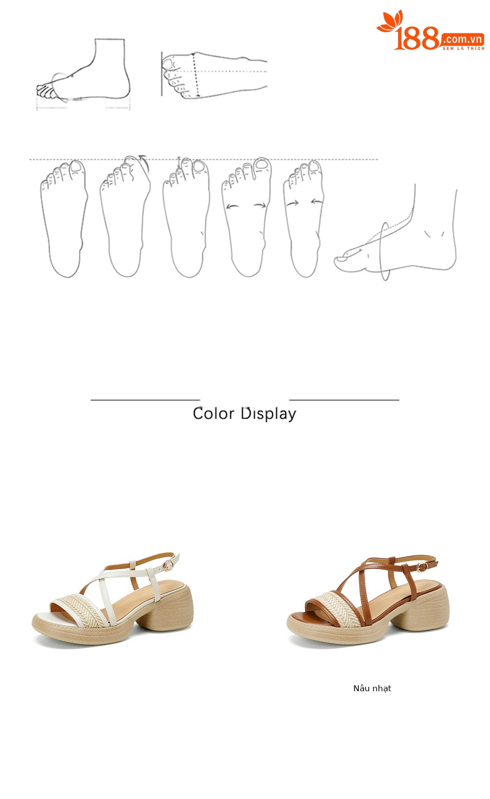 Sandal cao gót nữ mũi hở quai chéo khóa ngang gót dày — Màu nâu nhạt chi tiết 4
