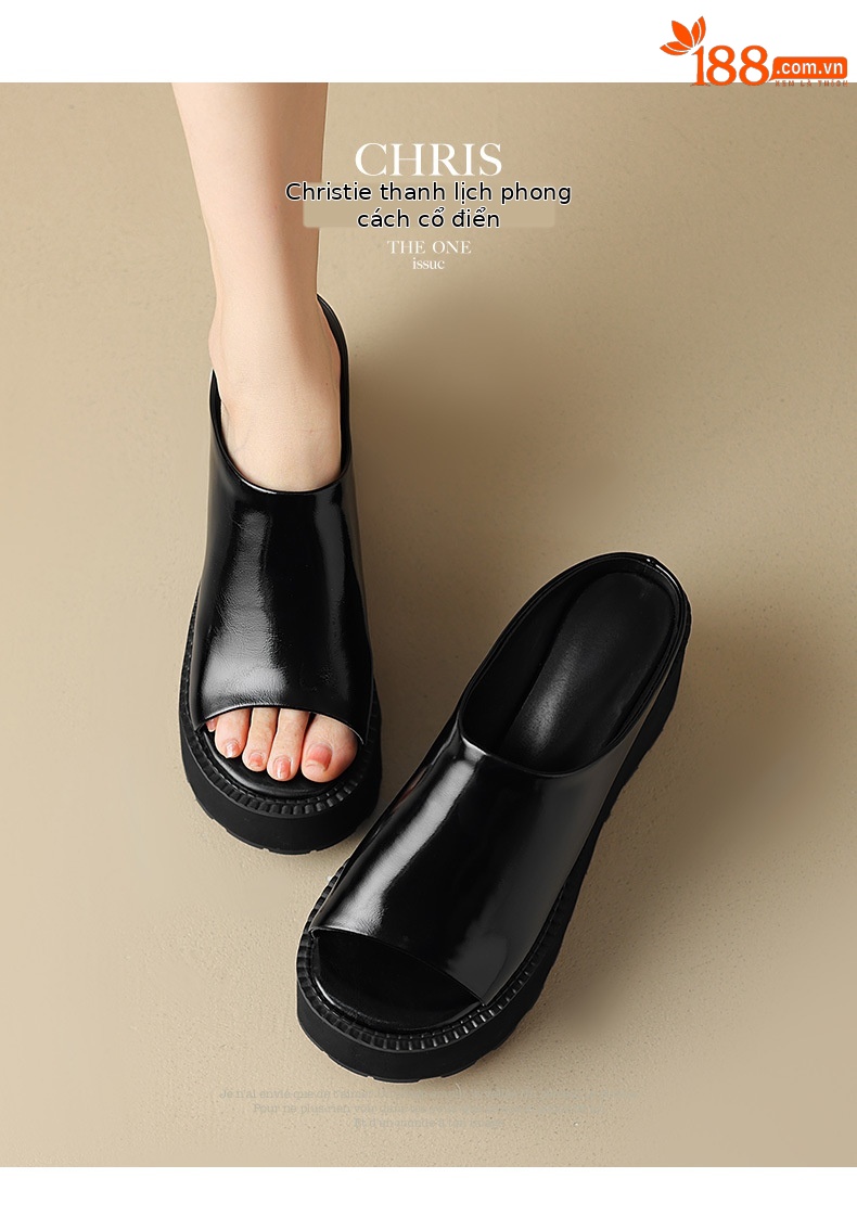 Dép sandal nữ xỏ ngón đế bệt da thật mũi hở phong cách tối giản — màu đen, màu vàng, bạc chi tiết 4