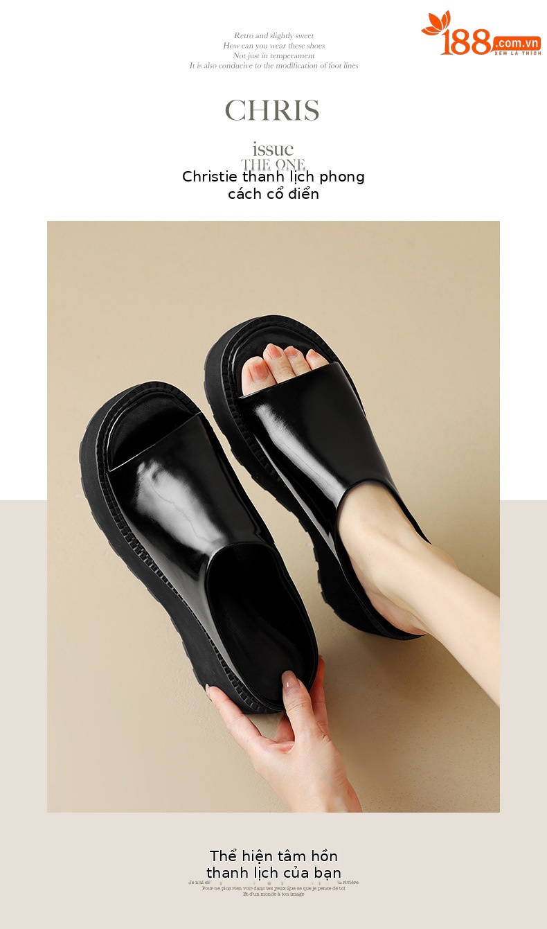 Dép sandal nữ xỏ ngón đế bệt da thật mũi hở phong cách tối giản — màu đen, màu vàng, bạc chi tiết 6