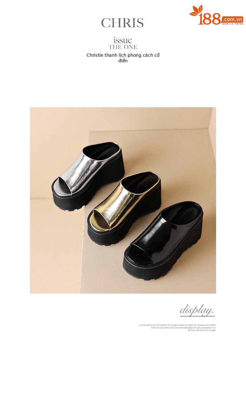 Dép sandal nữ xỏ ngón đế bệt da thật mũi hở phong cách tối giản — màu đen, màu vàng, bạc chi tiết 13