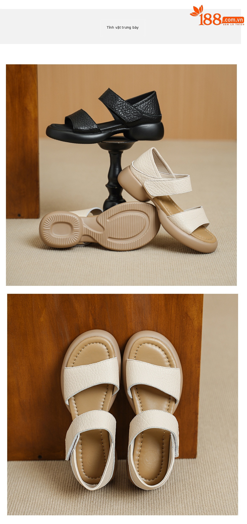 Sandal nữ hở mũi gót vuông 4 cm quai ngang đế dày chất liệu da dê — đen chi tiết 11