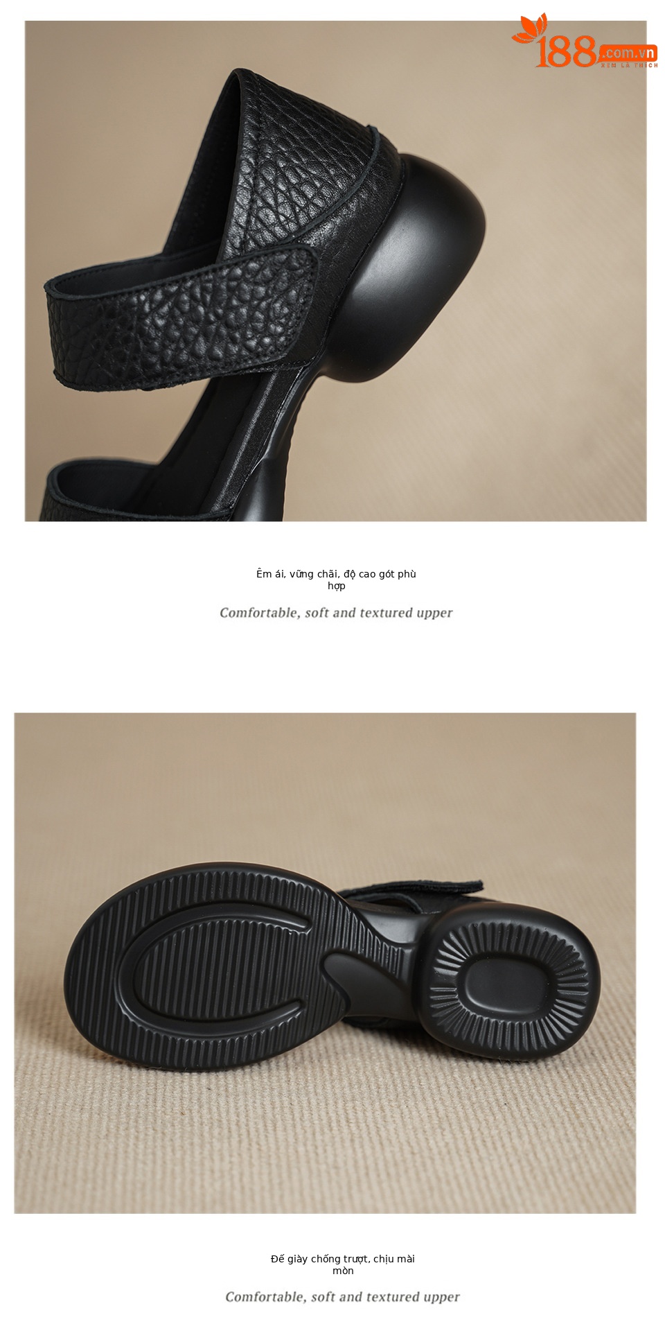 Sandal nữ hở mũi gót vuông 4 cm quai ngang đế dày chất liệu da dê — đen chi tiết 15