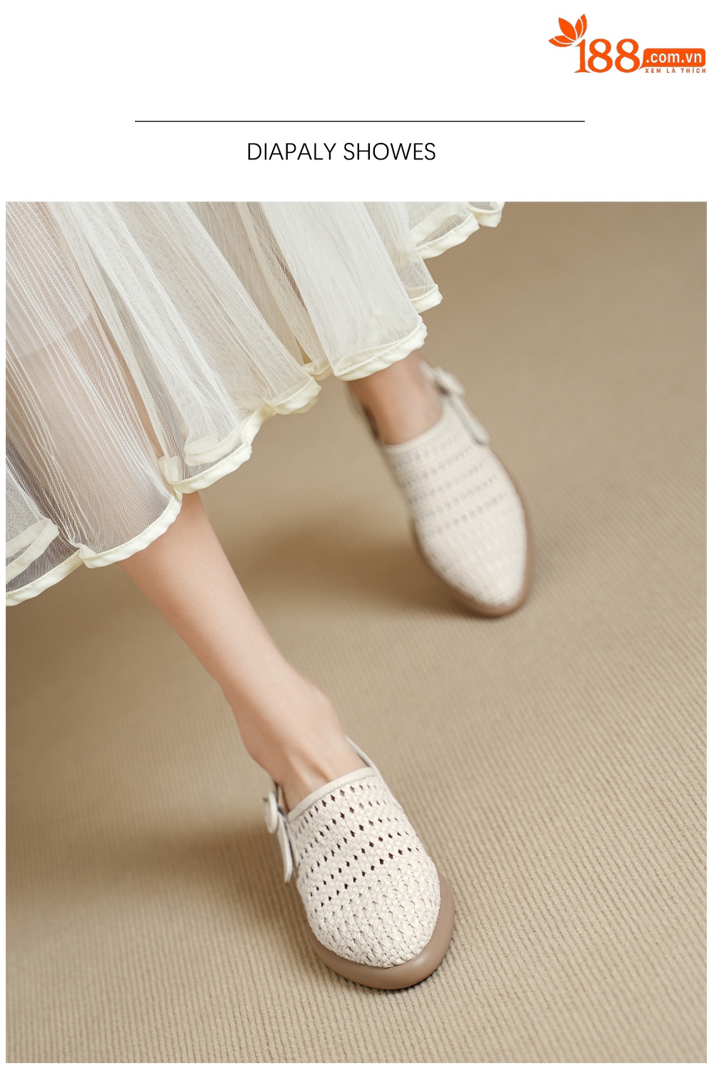 Sandal cao gót nữ mũi nhọn quai chữ T đan dây, gót thô 5 cm — Màu vàng đất chi tiết 5