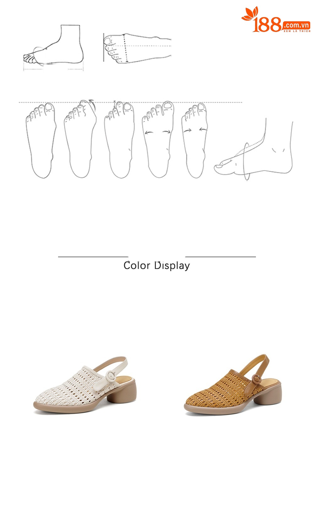 Sandal cao gót nữ mũi nhọn quai chữ T đan dây, gót thô 5 cm — Màu vàng đất chi tiết 4