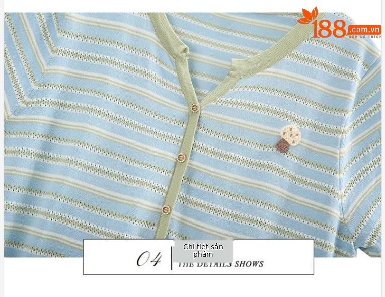 Áo cardigan nữ cổ V sọc kẻ ngang tay ngắn cài nút mỏng nhẹ mùa hè — xanh lam, xanh lá cây chi tiết 7