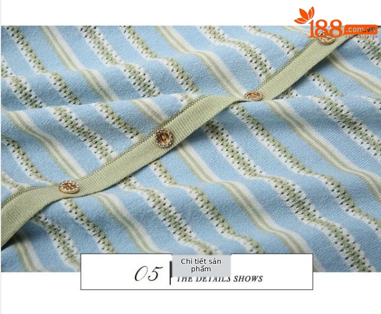 Áo cardigan nữ cổ V sọc kẻ ngang tay ngắn cài nút mỏng nhẹ mùa hè — xanh lam, xanh lá cây chi tiết 8