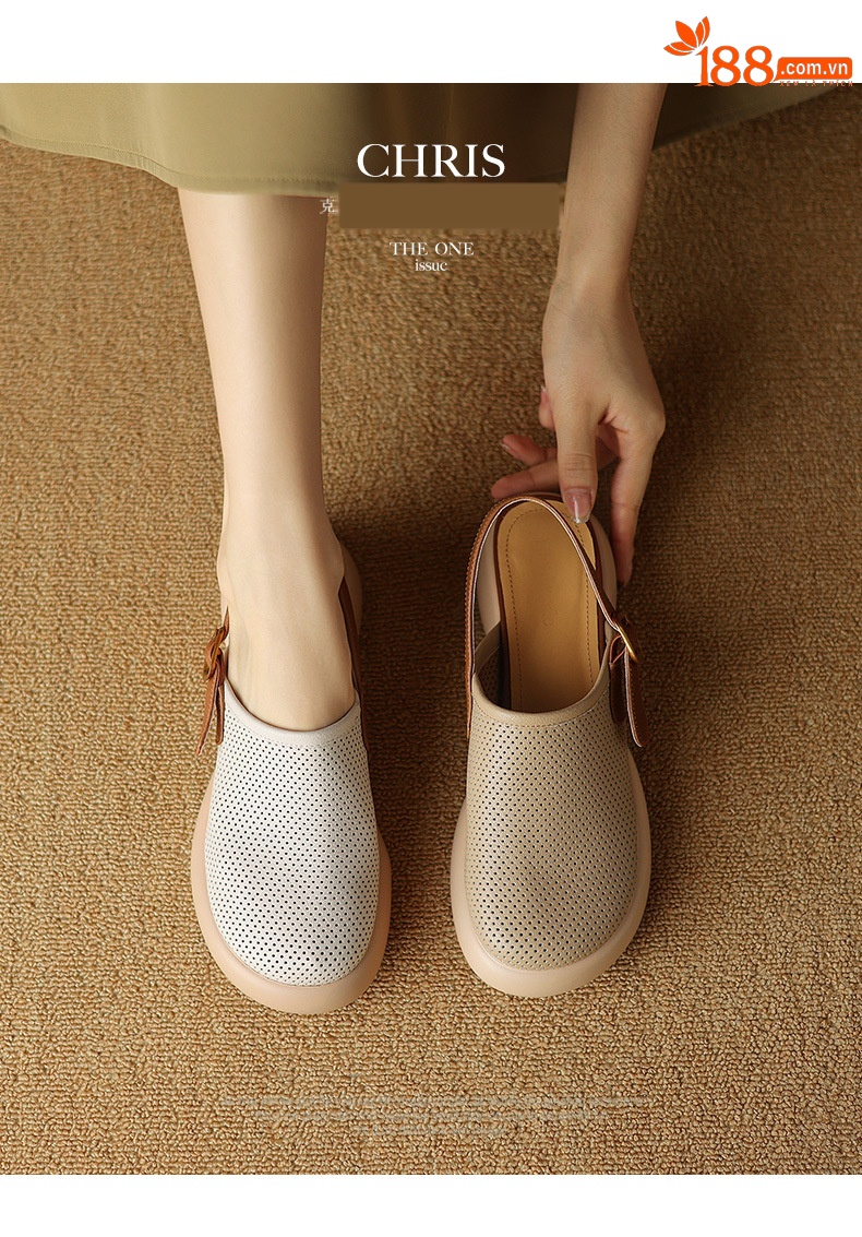 Sandal nữ đế dày mũi kín quai chữ V buộc dây phong cách thể thao — màu trắng ngà chi tiết 1