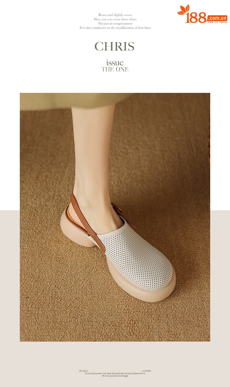 Sandal nữ đế dày mũi kín quai chữ V buộc dây phong cách thể thao — màu trắng ngà chi tiết 8