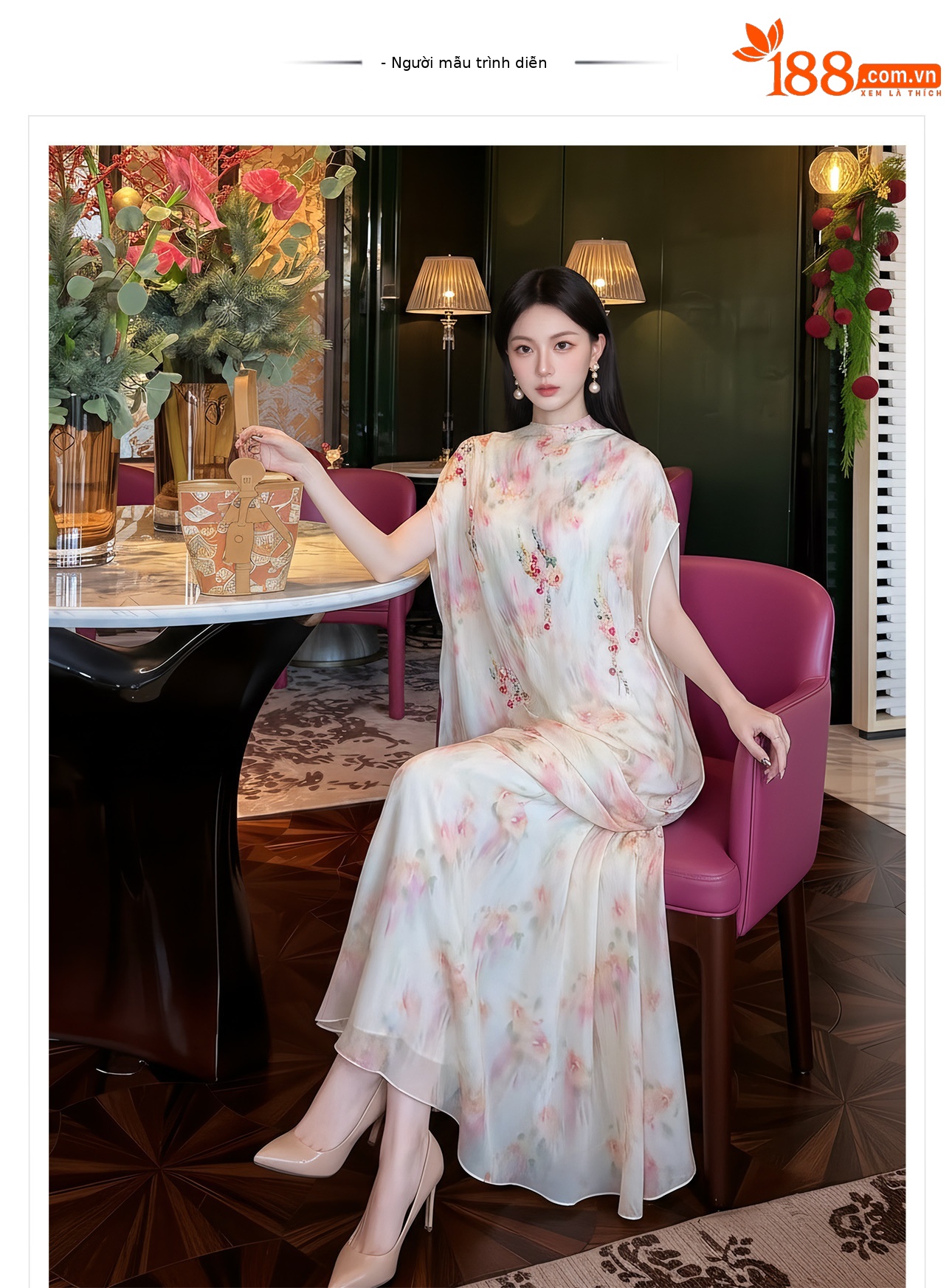 Bộ váy áo maxi thắt eo họa tiết hoa phong cách tân cổ điển — Trang chủ, bộ đồ, nửa váy chi tiết 1