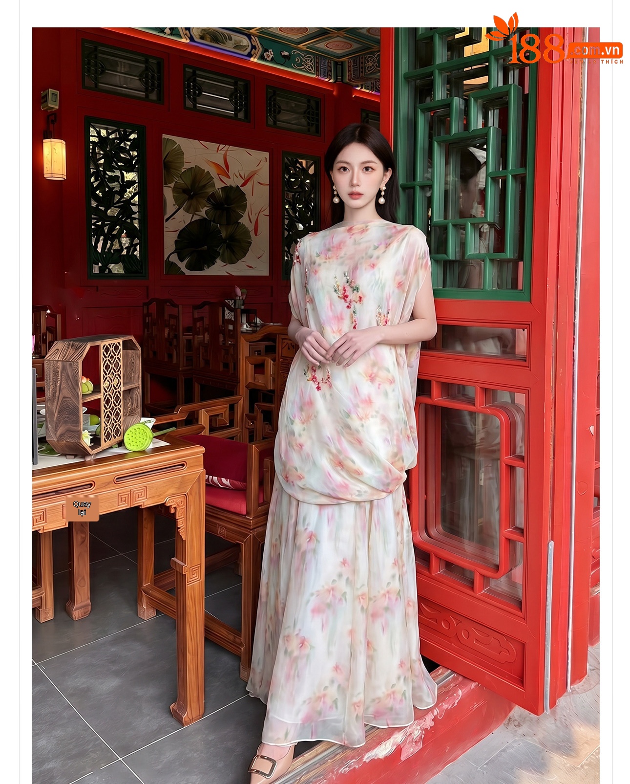 Bộ váy áo maxi thắt eo họa tiết hoa phong cách tân cổ điển — Trang chủ, bộ đồ, nửa váy chi tiết 10
