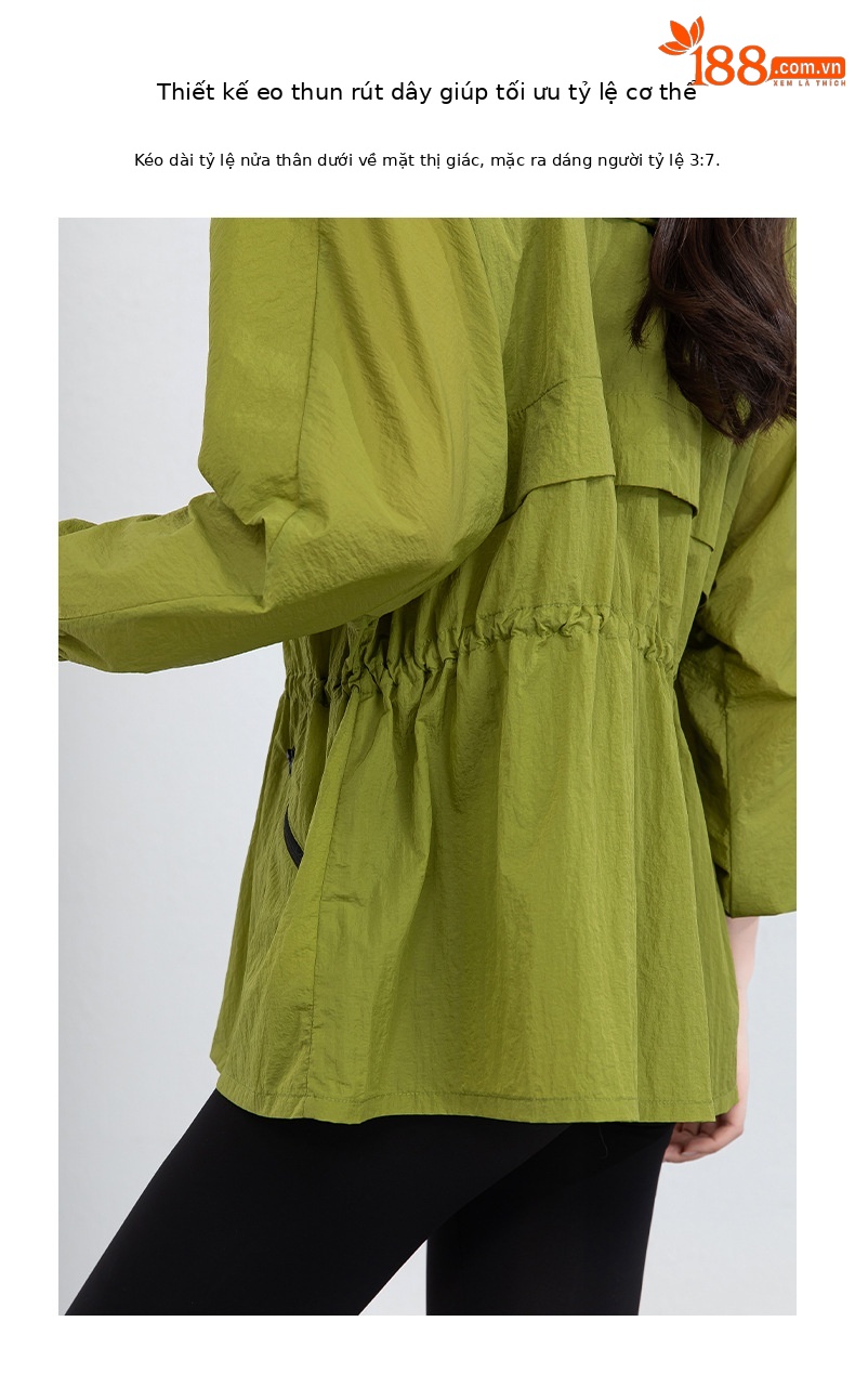 Áo chống nắng nữ dáng dài có mũ, chất liệu nylon mỏng nhẹ thoáng khí — Màu xanh lá cây chi tiết 8