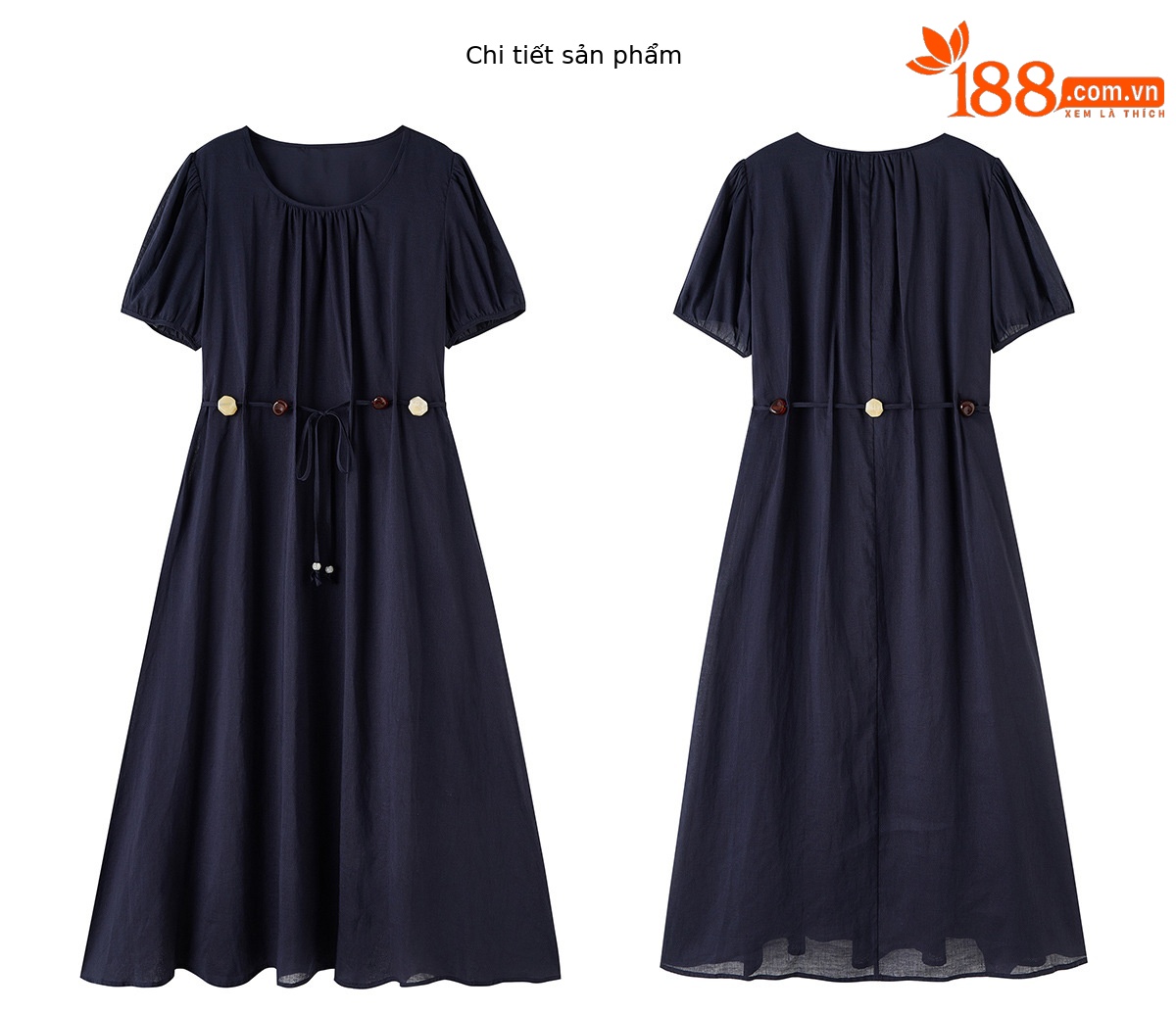 Đầm suông midi cổ V eo thắt dây dáng chữ A tay ngắn — Xanh lông mòng đen, màu trắng, màu vàng chi tiết 28
