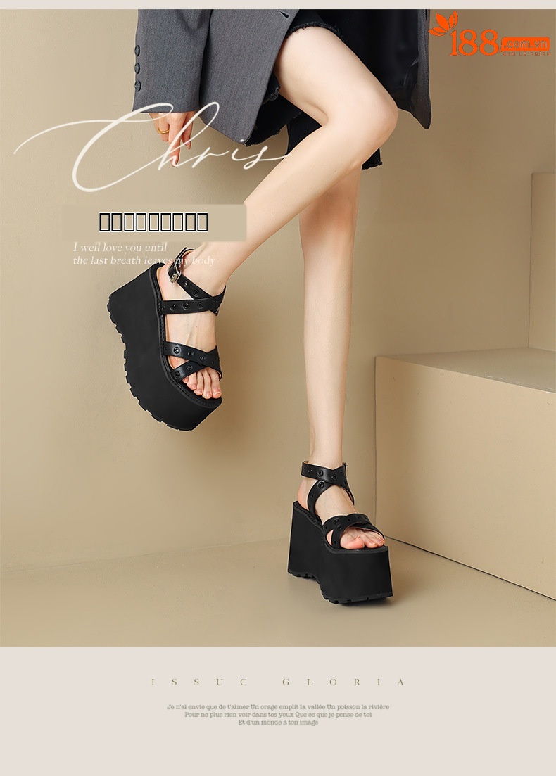 Sandal cao gót nữ quai chéo đế xuồng gót 11 cm, phong cách La Mã đinh tán — Đen 11cm, Đen 9cm chi tiết 1