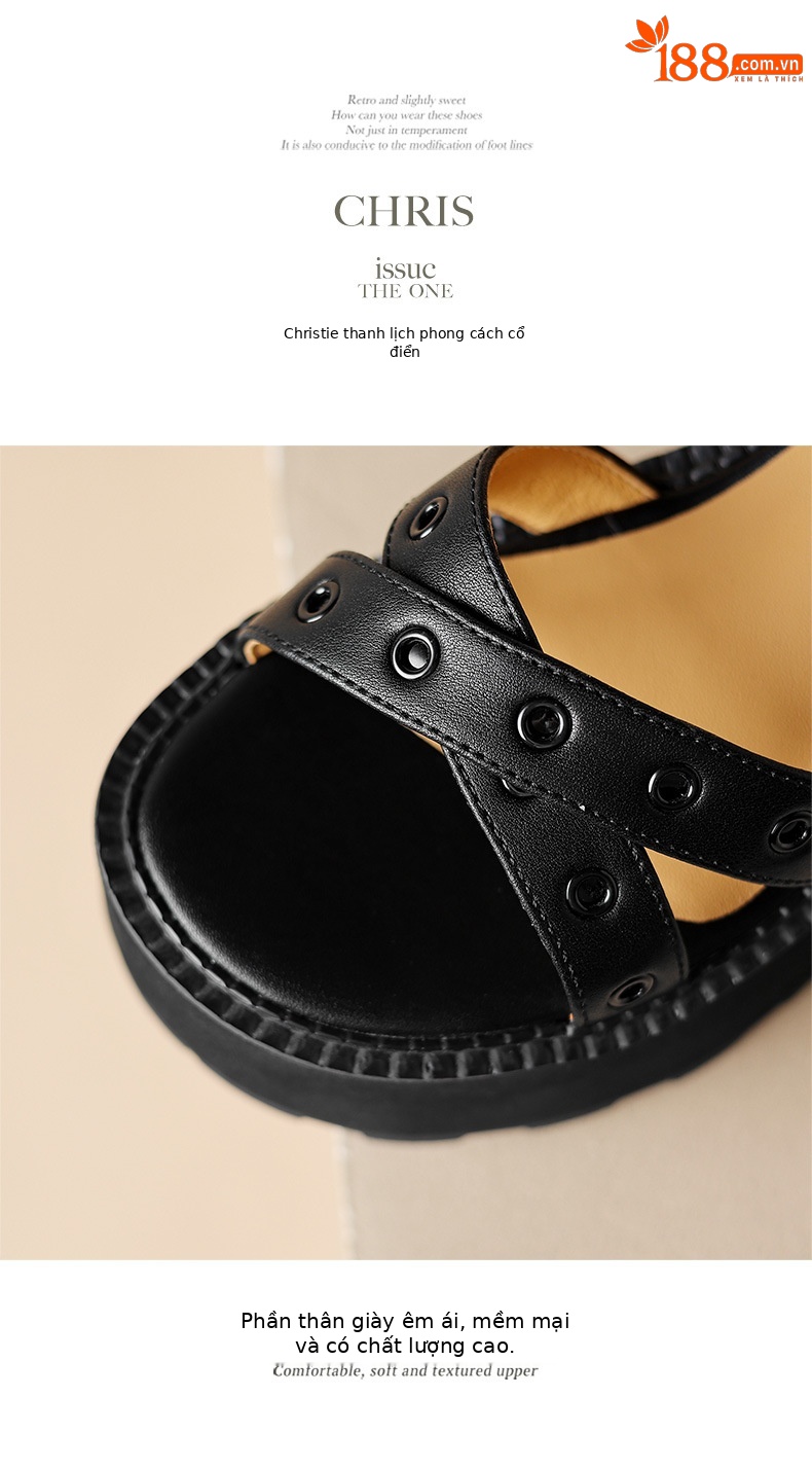 Sandal cao gót nữ quai chéo đế xuồng gót 11 cm, phong cách La Mã đinh tán — Đen 11cm, Đen 9cm chi tiết 16