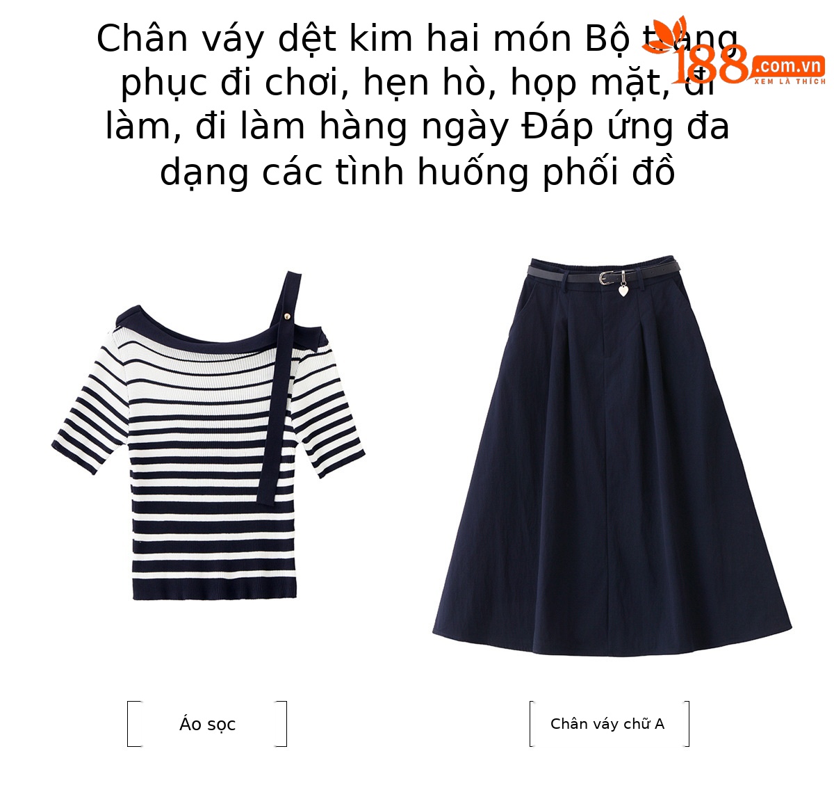 Bộ áo thun sọc kết hợp chân váy midi nữ 2 món mùa hè 2026 — Màu ảnh chi tiết 4