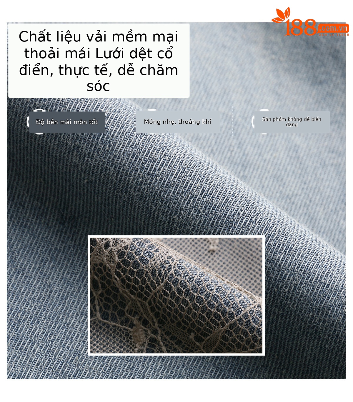Bộ quần áo hai mảnh gồm áo phối ren và quần jeans ống rộng nữ — Màu ảnh chi tiết 9