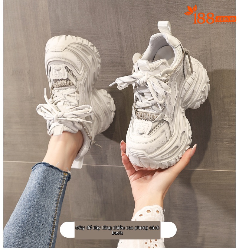 Giày sneaker nữ đế dày tăng chiều cao 12cm mặt lưới thoáng khí — Tro thô chi tiết 1