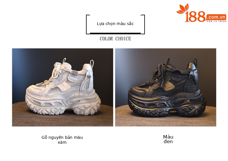 Giày sneaker nữ đế dày tăng chiều cao 12cm mặt lưới thoáng khí — Tro thô chi tiết 2