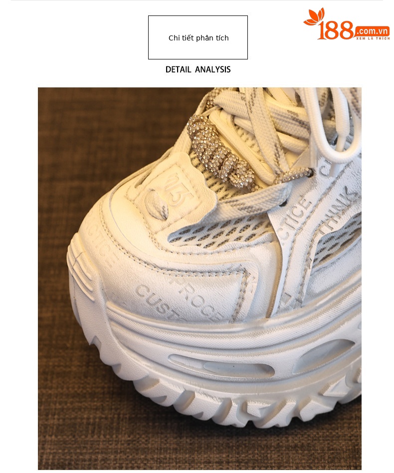 Giày sneaker nữ đế dày tăng chiều cao 12cm mặt lưới thoáng khí — Tro thô chi tiết 7