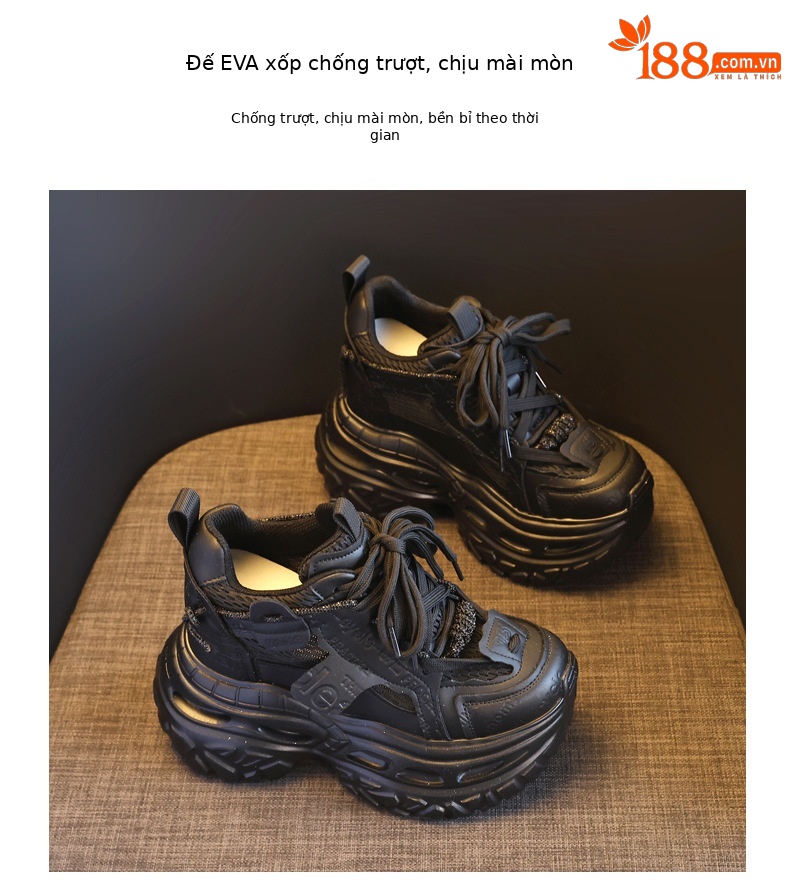 Giày sneaker nữ đế dày tăng chiều cao 12cm mặt lưới thoáng khí — Tro thô chi tiết 10