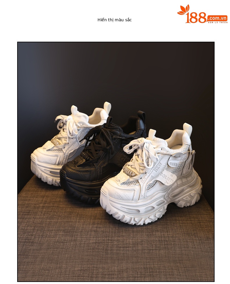 Giày sneaker nữ đế dày tăng chiều cao 12cm mặt lưới thoáng khí — Tro thô chi tiết 18