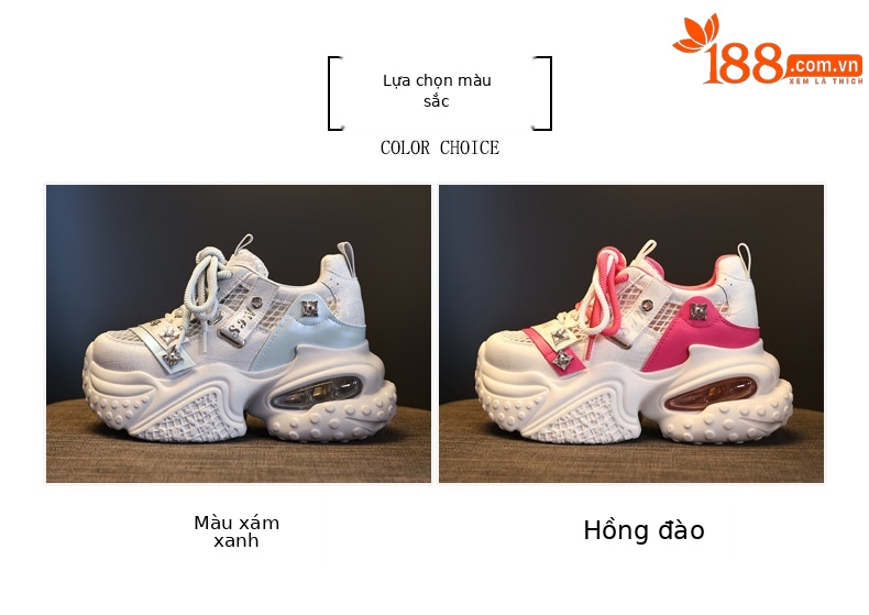 Giày sneaker nữ đế dày tăng chiều cao lưới thoáng khí phong cách thể thao — xám xanh chi tiết 2