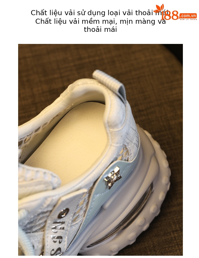 Giày sneaker nữ đế dày tăng chiều cao lưới thoáng khí phong cách thể thao — xám xanh chi tiết 8