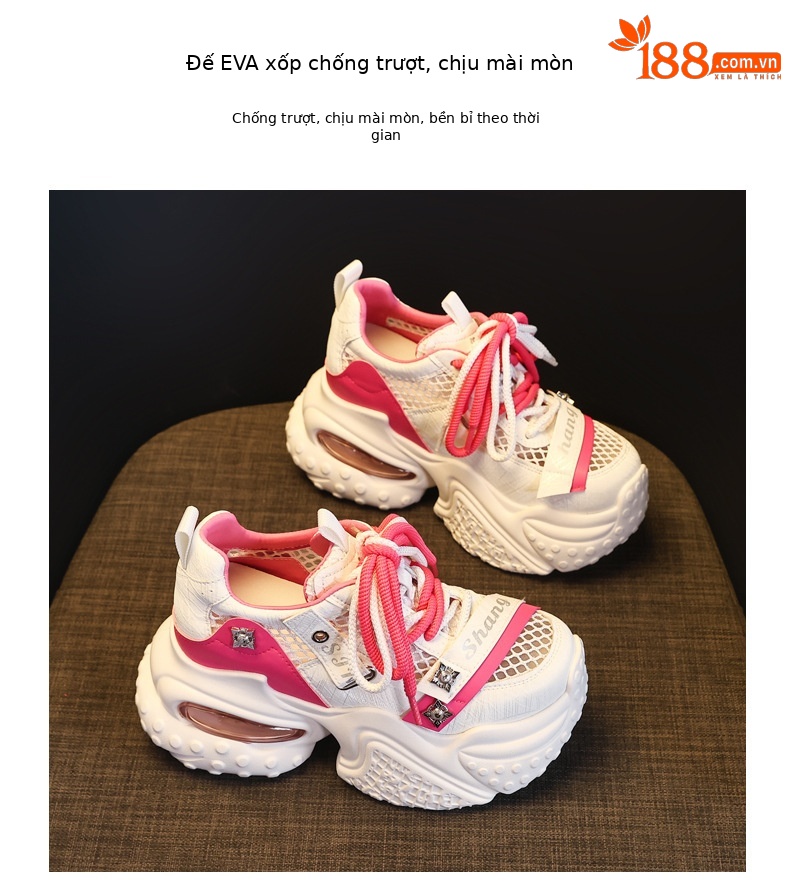 Giày sneaker nữ đế dày tăng chiều cao lưới thoáng khí phong cách thể thao — xám xanh chi tiết 10