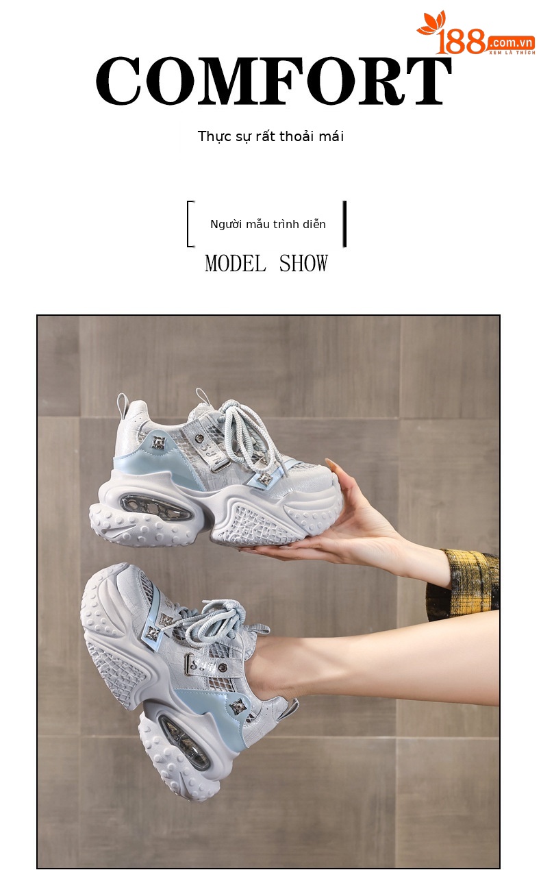Giày sneaker nữ đế dày tăng chiều cao lưới thoáng khí phong cách thể thao — xám xanh chi tiết 11