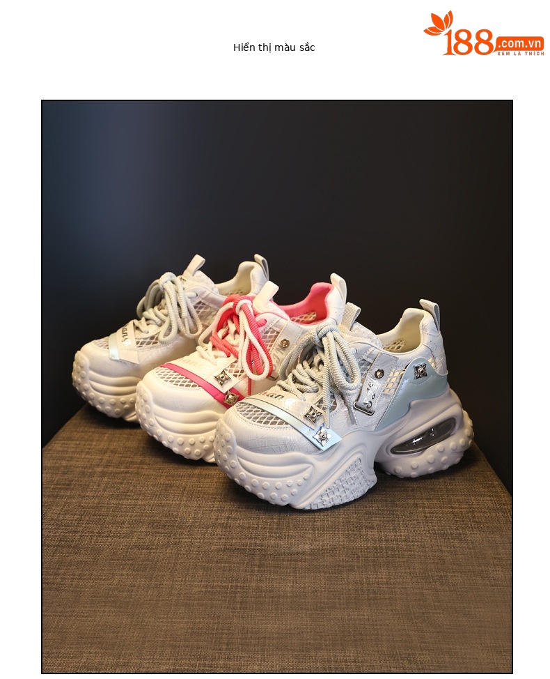 Giày sneaker nữ đế dày tăng chiều cao lưới thoáng khí phong cách thể thao — xám xanh chi tiết 18