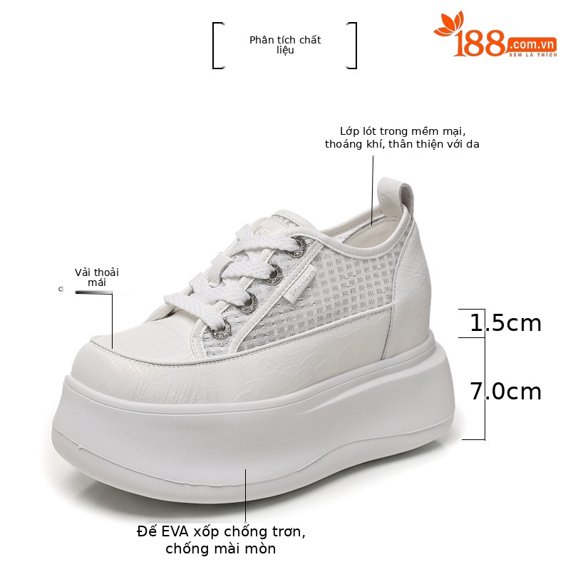 Giày sneaker nữ đế dày tăng chiều cao, kiểu dáng trắng cơ bản phối hợp mọi trang phục — màu trắng chi tiết 2