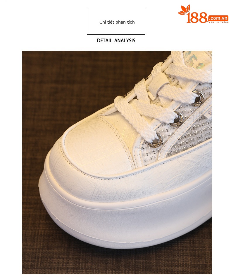 Giày sneaker nữ đế dày tăng chiều cao, kiểu dáng trắng cơ bản phối hợp mọi trang phục — màu trắng chi tiết 5