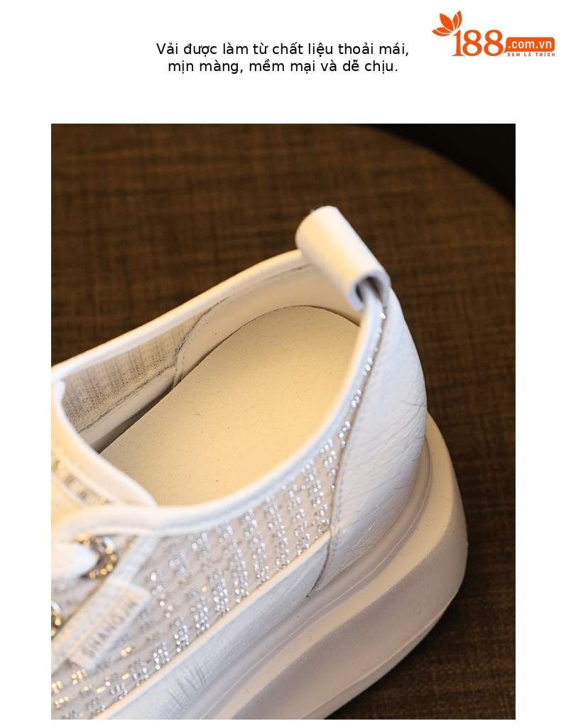 Giày sneaker nữ đế dày tăng chiều cao, kiểu dáng trắng cơ bản phối hợp mọi trang phục — màu trắng chi tiết 6