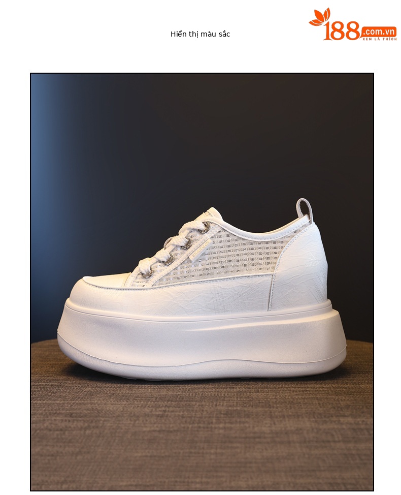 Giày sneaker nữ đế dày tăng chiều cao, kiểu dáng trắng cơ bản phối hợp mọi trang phục — màu trắng chi tiết 12