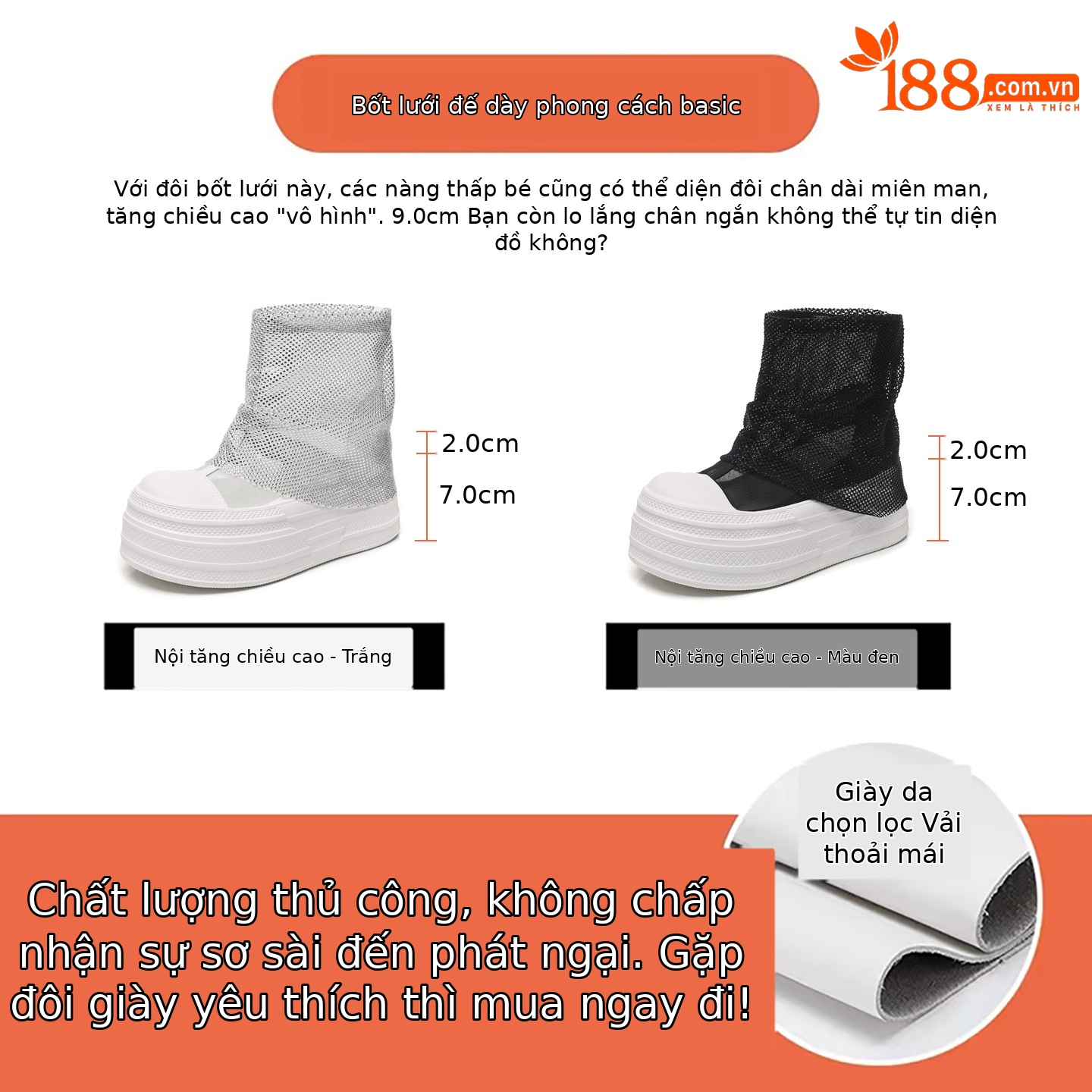 Boot cổ thấp nữ đế dày tăng chiều cao, lưới thoáng khí đính đá rhinestone — màu đen, màu trắng