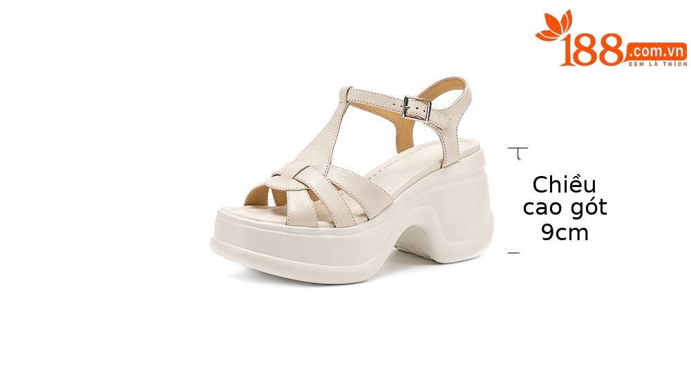 Sandal cao gót nữ đế xuồng đan lát hở mũi quai chữ T — màu trắng ngà, màu mơ chi tiết 4