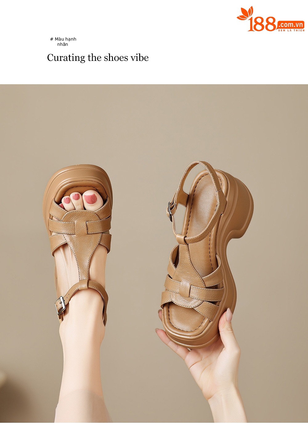 Sandal cao gót nữ đế xuồng đan lát hở mũi quai chữ T — màu trắng ngà, màu mơ chi tiết 10