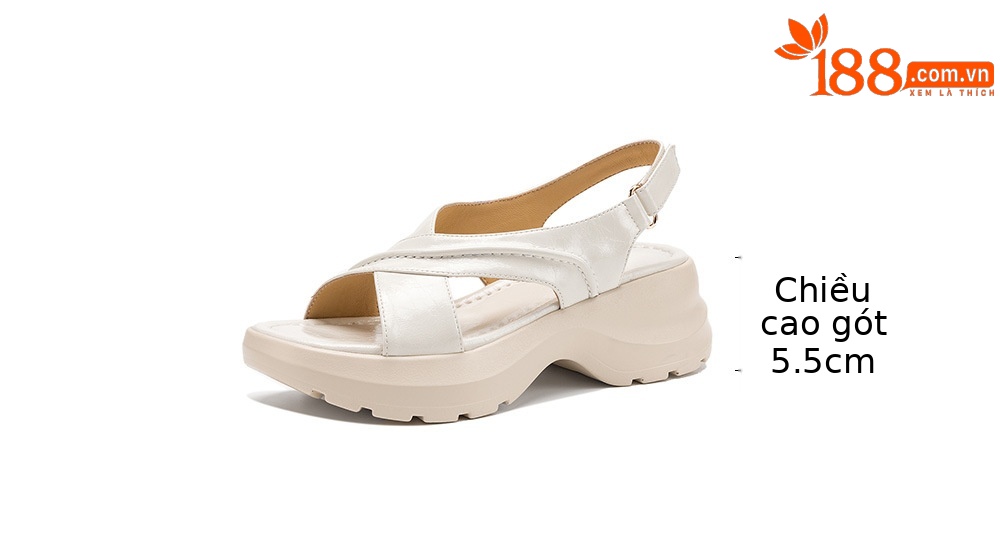Sandal nữ đế dày phong cách thể thao quai chéo hở mũi, đế bánh mì êm ái — màu trắng ngà, bạc chi tiết 4