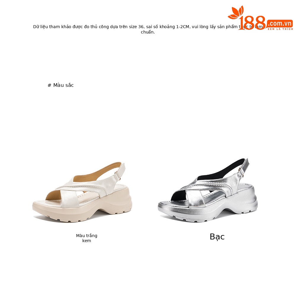 Sandal nữ đế dày phong cách thể thao quai chéo hở mũi, đế bánh mì êm ái — màu trắng ngà, bạc chi tiết 5