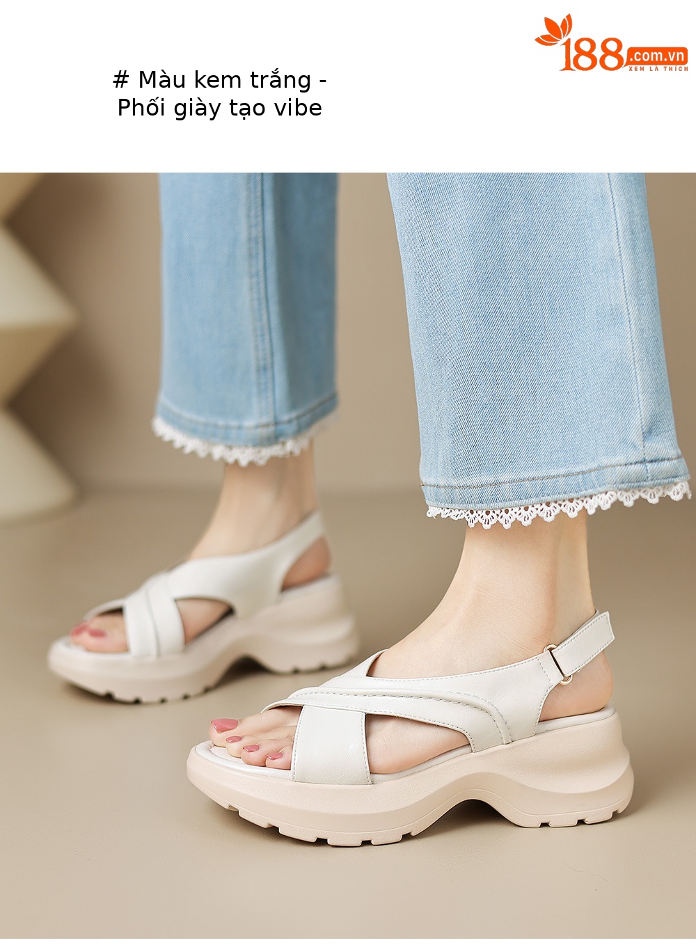 Sandal nữ đế dày phong cách thể thao quai chéo hở mũi, đế bánh mì êm ái — màu trắng ngà, bạc chi tiết 15