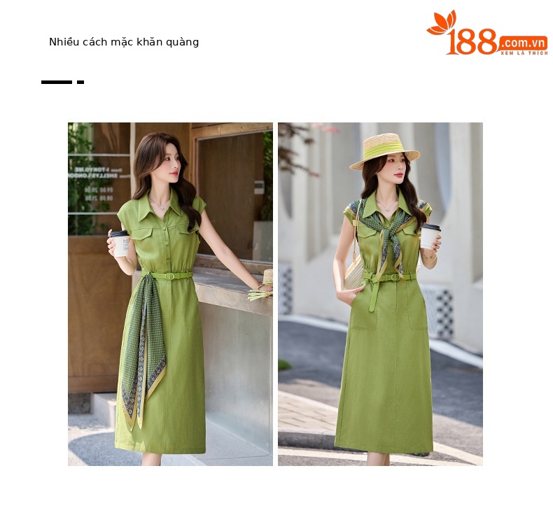 Đầm maxi nữ cổ bẻ tay ngắn dáng suông kèm khăn lụa AH8635 — Màu ảnh chi tiết 2