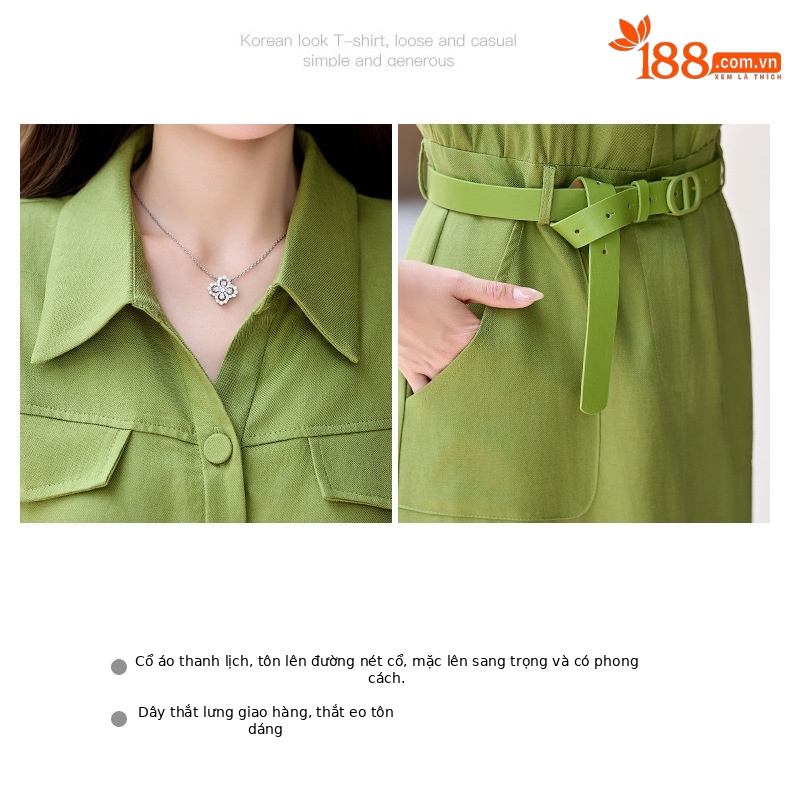 Đầm maxi nữ cổ bẻ tay ngắn dáng suông kèm khăn lụa AH8635 — Màu ảnh chi tiết 4