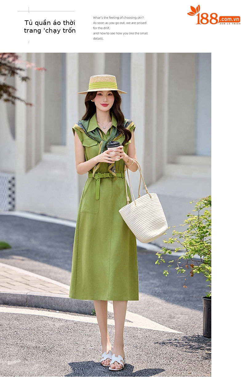 Đầm maxi nữ cổ bẻ tay ngắn dáng suông kèm khăn lụa AH8635 — Màu ảnh chi tiết 17